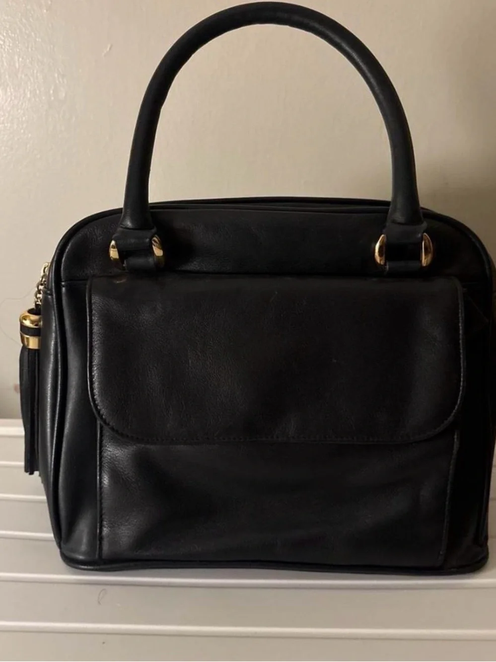 Classic Black Leather Tote Handbag - Women's Bag